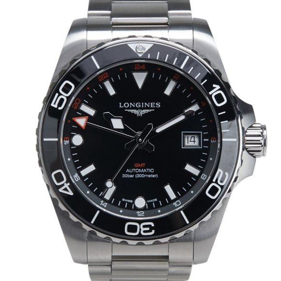 Longines HydroConquest GMT Watch L3.790.4.56.6 Automatic Black Dial Stainless... - Picture 1 of 8